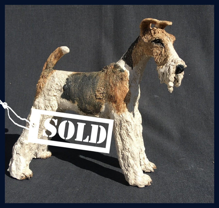 SOLD Wire Haired Fox Terrier: Stoneware Sculpture by Elaine Peto
