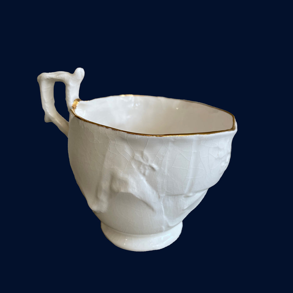 White Cubist Cup (1) by Ceramicist Eluned Glyn