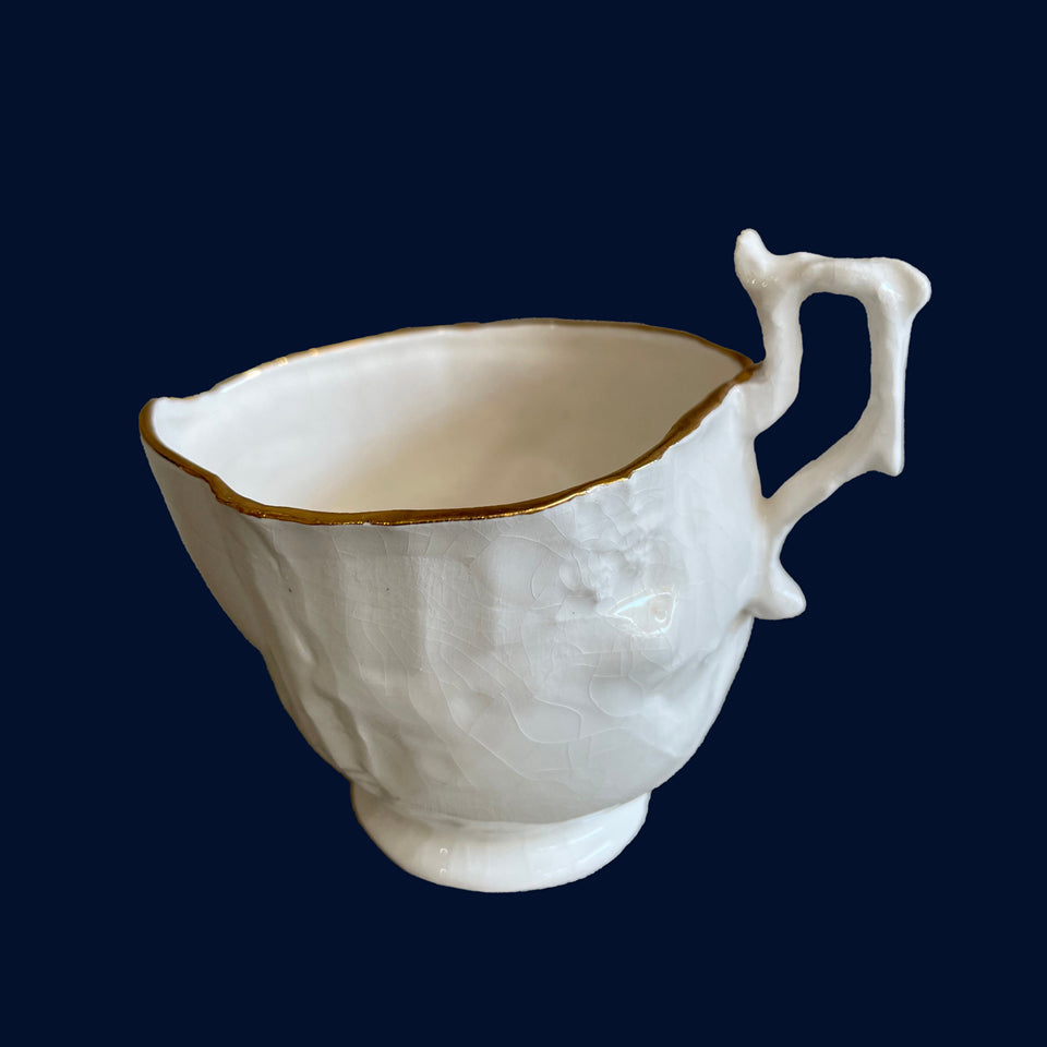 White Cubist Cup (1) by Ceramicist Eluned Glyn