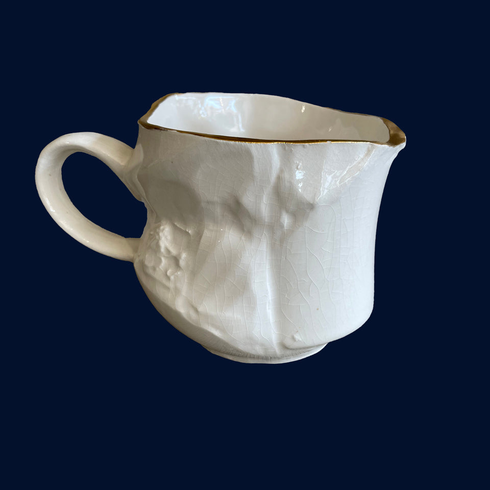 SOLD White Cubist Cup (2) by Ceramicist Eluned Glyn