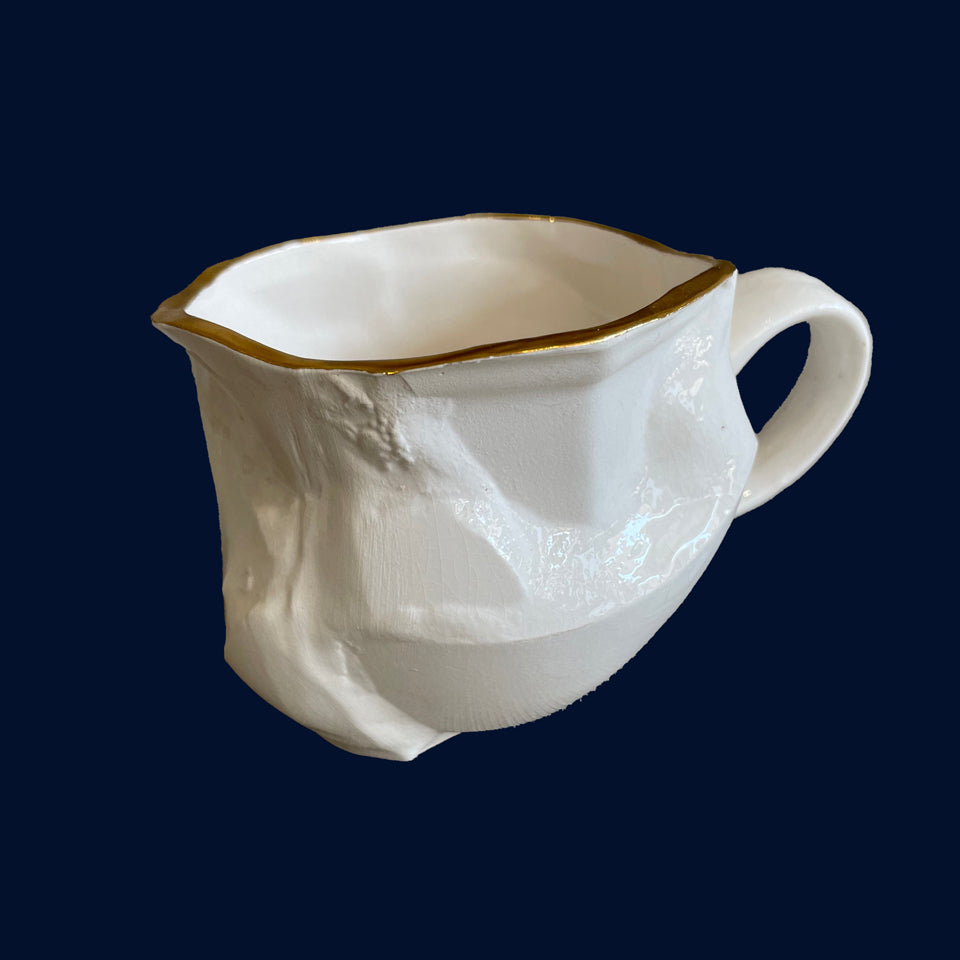 SOLD White Cubist Cup (2) by Ceramicist Eluned Glyn