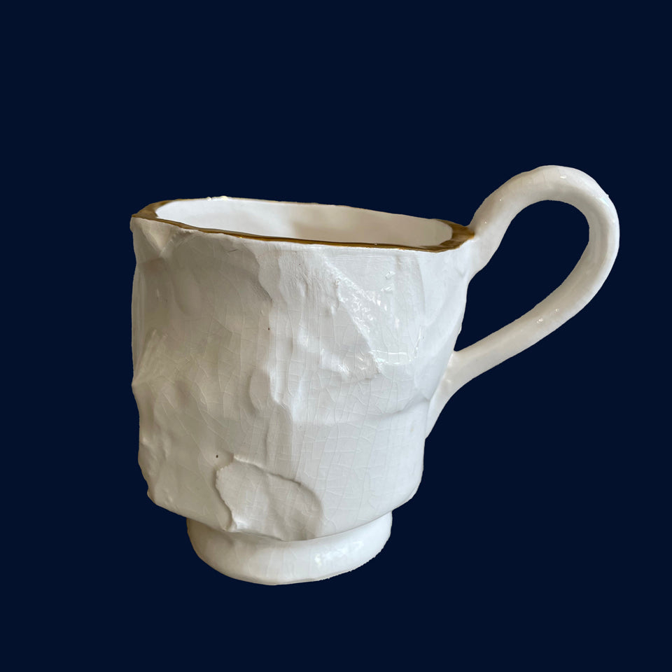 White Cubist Cup (4) by Ceramicist Eluned Glyn