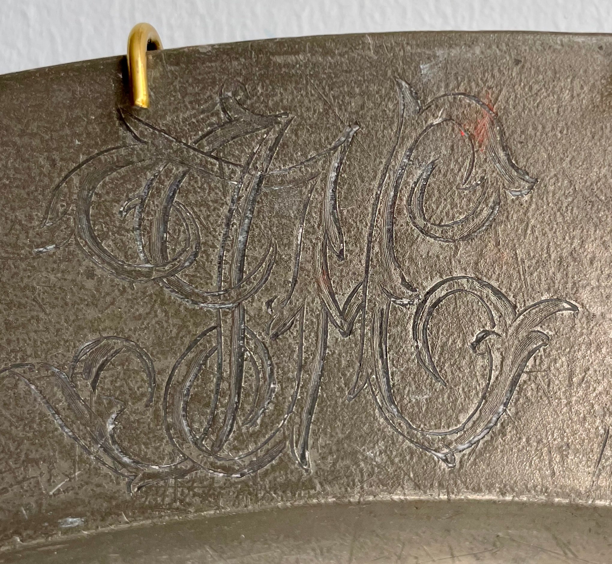 Plated: original fine art oil painting on an antique pewter platter - trout with antique fork & knife
