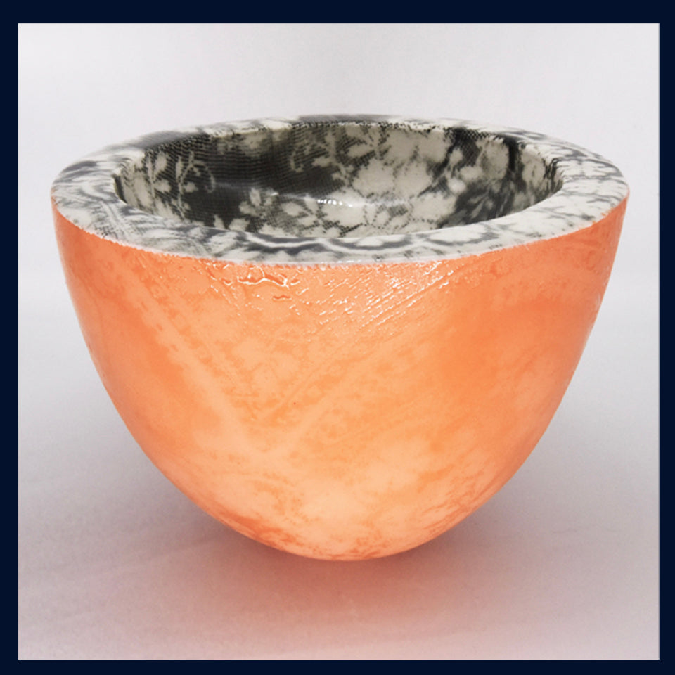 Double-Walled Open Sculptural Ceramic Vessel by Lesley Farrell (orange) 7