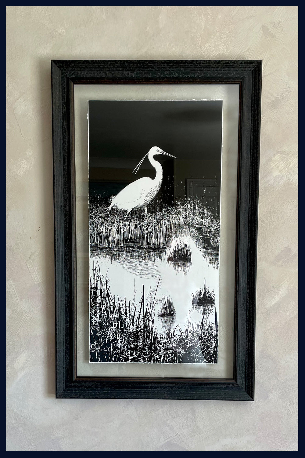 Little Egret, Norfolk. Pen and Ink artwork by Jac Scott