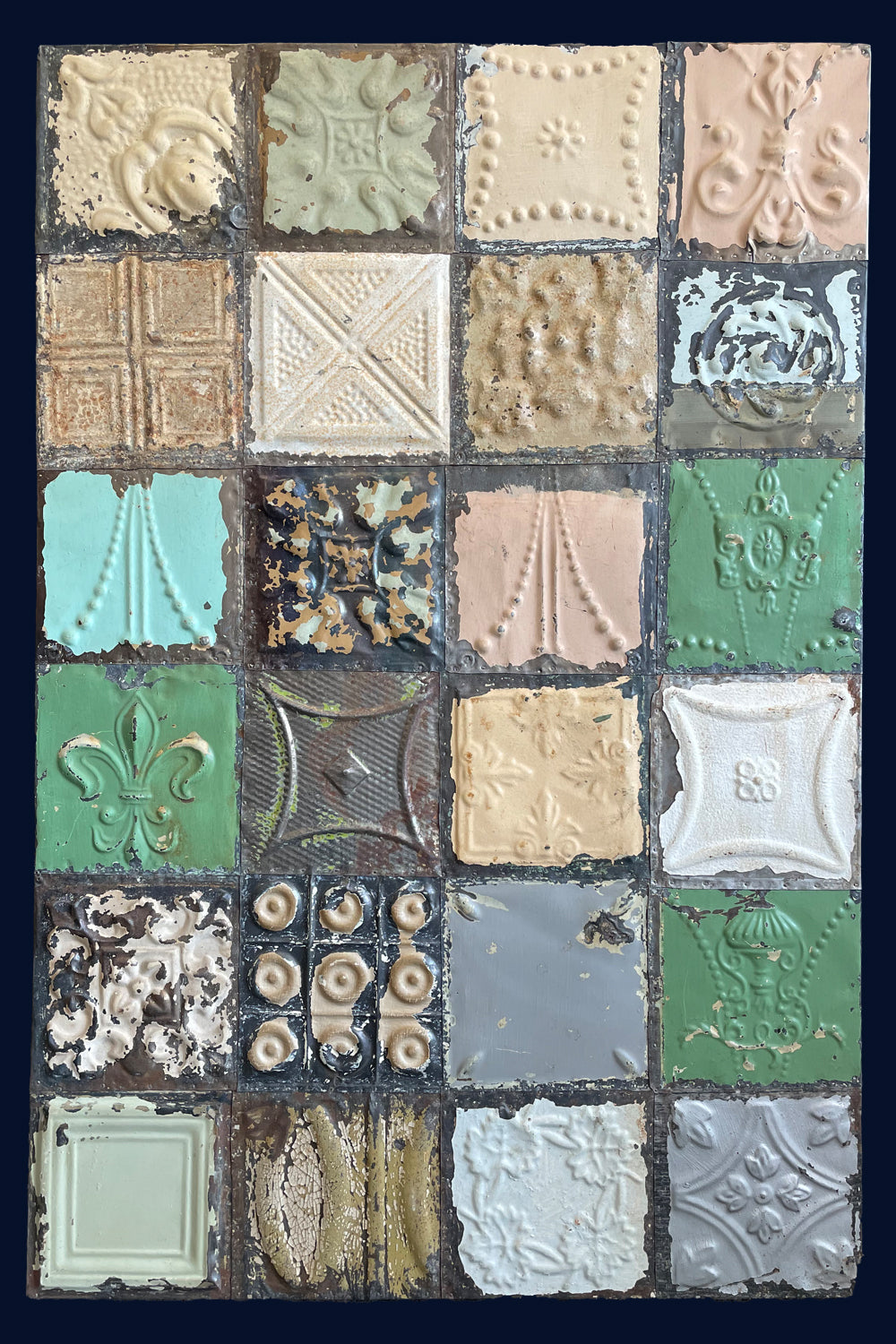 30% OFF REDUCED Curated Collection of Mounted Antique US Tin Ceiling Tiles (188)