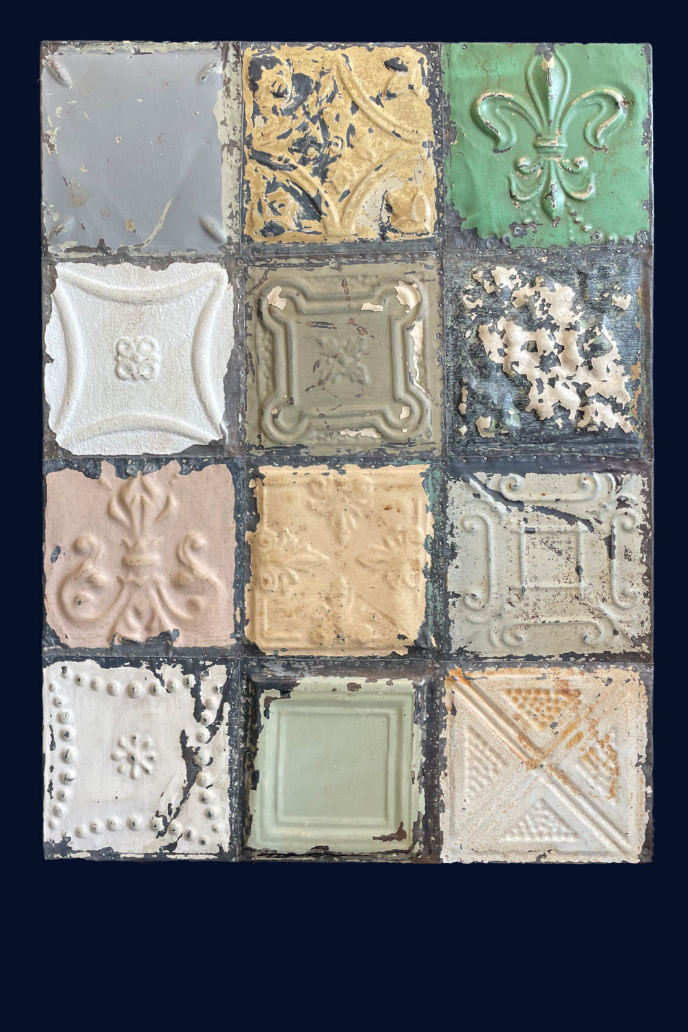 REDUCED 30 % OFF Mounted Collection of Antique USA Tin Ceiling Tiles (191)