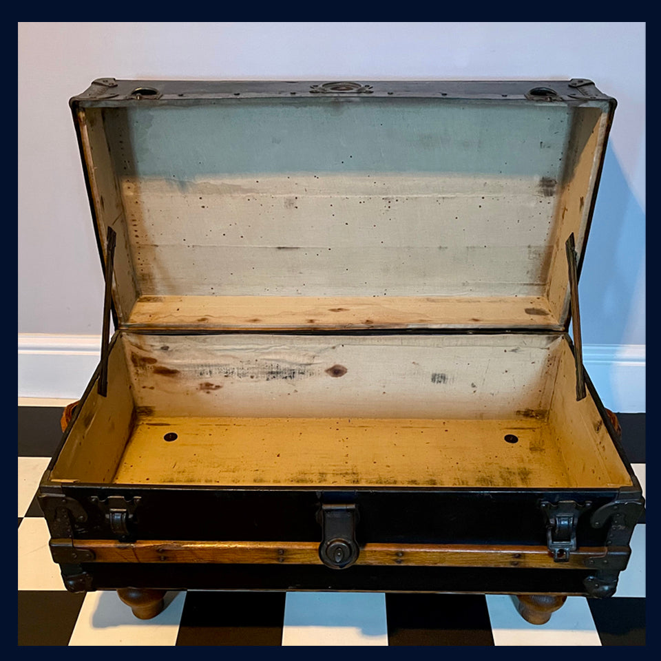 SOLD Wonderland Furniture Collection: Antique Travel Trunk Storage Table