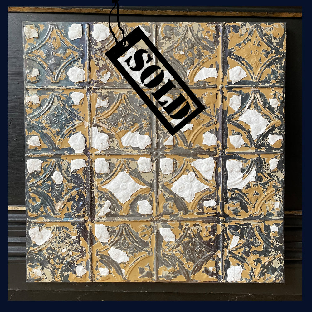 SOLD - Enigma Variations Collection: Framed Antique USA Tin Ceiling Tile (151)