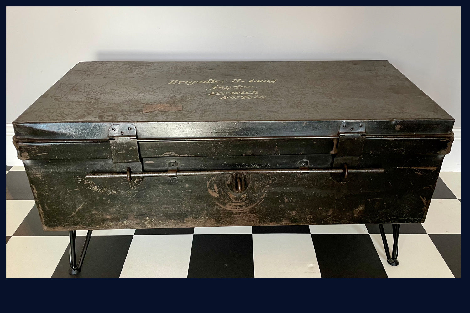 SOLD - Wonderland Furniture Collection: Officer's Vintage Black Steel Trunk/Box/Coffee Table