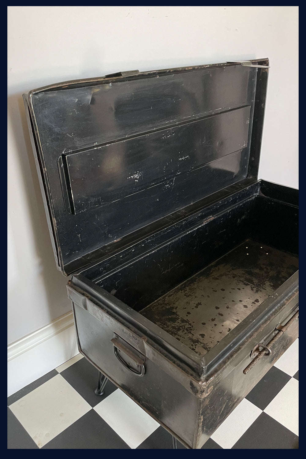 SOLD - Wonderland Furniture Collection: Officer's Vintage Black Steel Trunk/Box/Coffee Table
