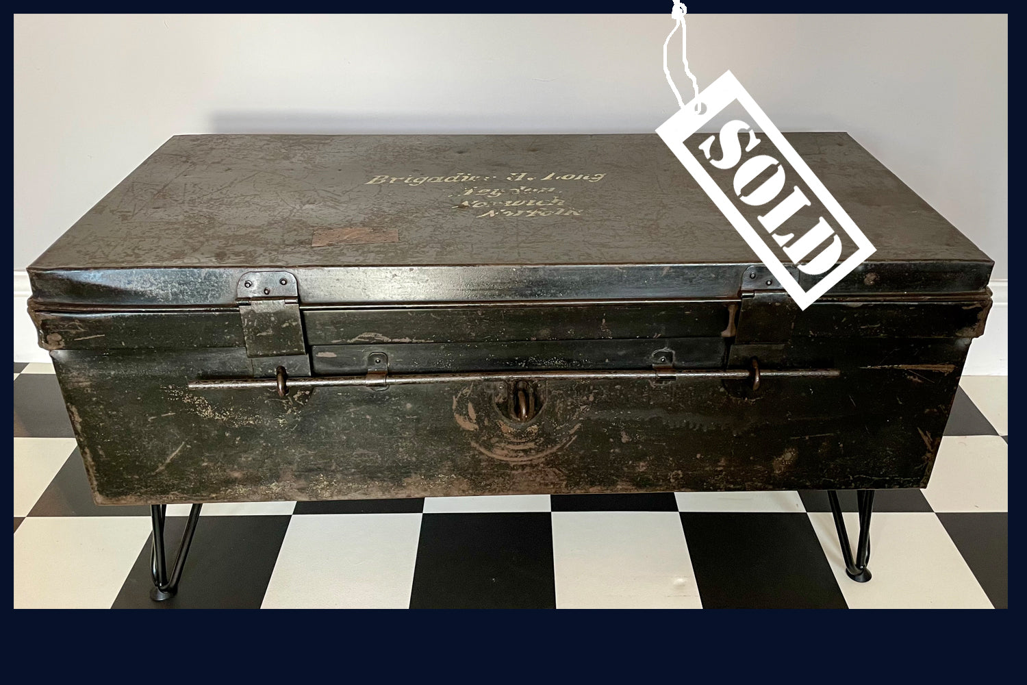 SOLD - Wonderland Furniture Collection: Officer's Vintage Black Steel Trunk/Box/Coffee Table