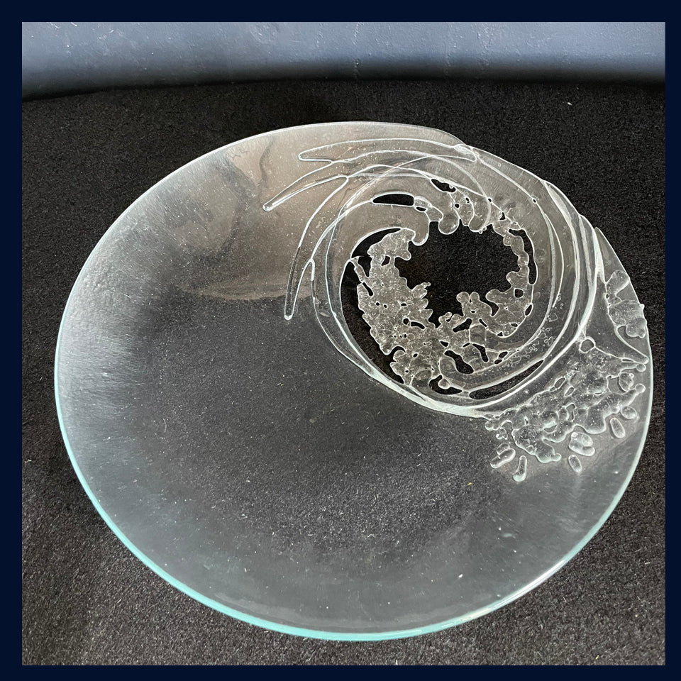 'Wave Bowl' Clear Fused Glass Wave Sculptural Bowl by Paula Rylatt