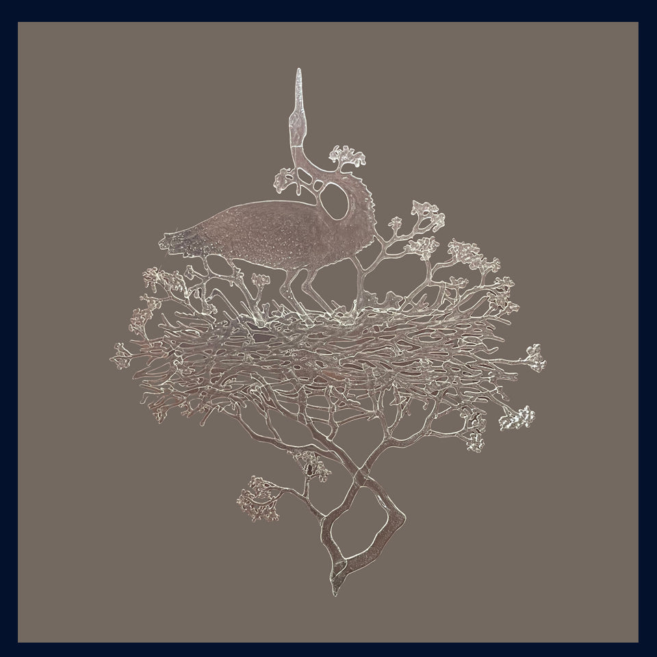 'Heron' Clear Fused Glass Suspended Sculpture/Panel by Paula Rylatt