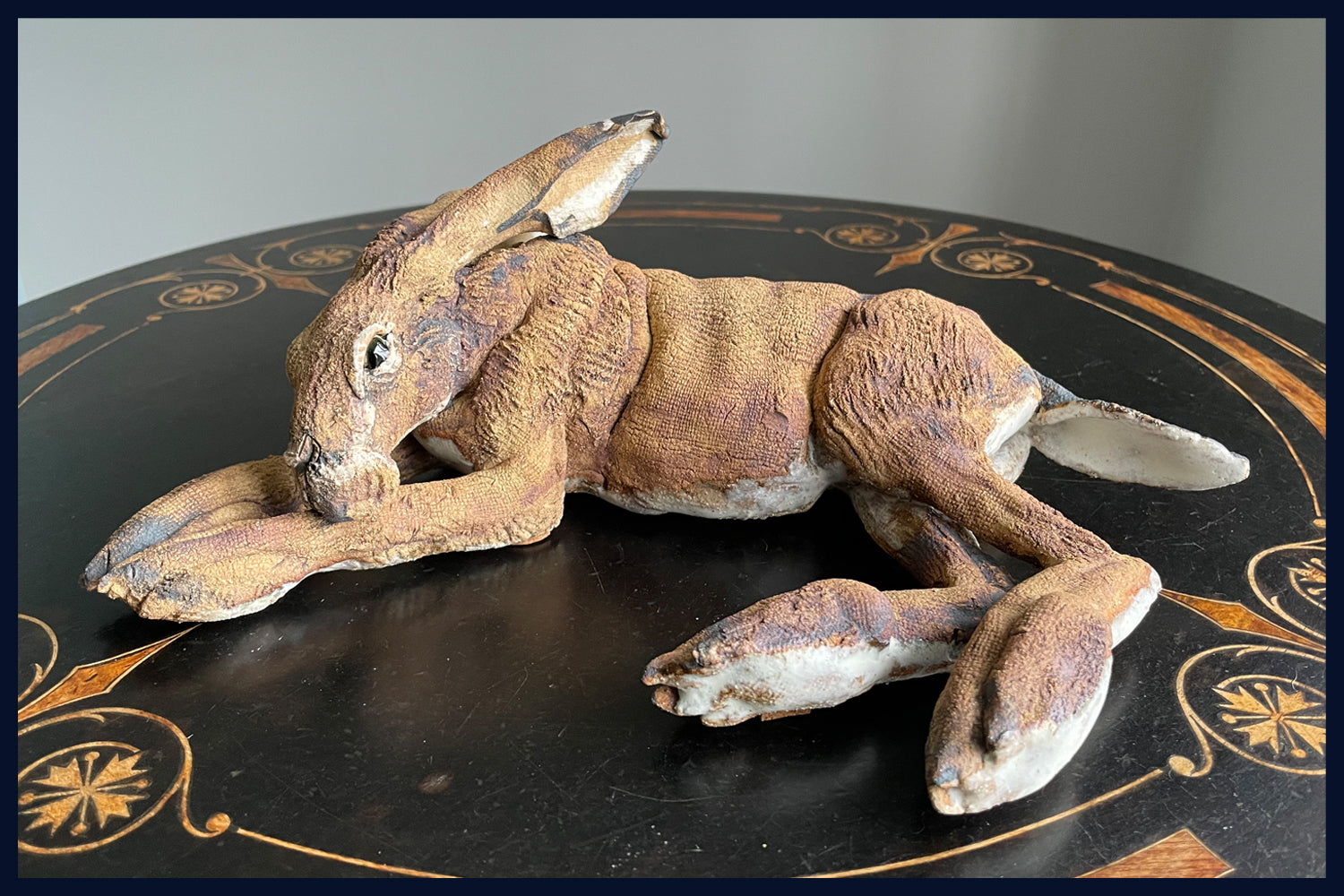 Sleeping Hare (small): Ceramic Stoneware Sculpture by Elaine Peto