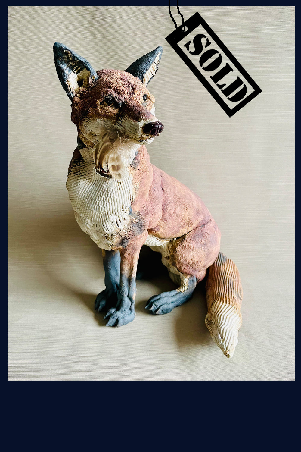 SOLD Sitting Fox: Stoneware Sculpture by Elaine Peto