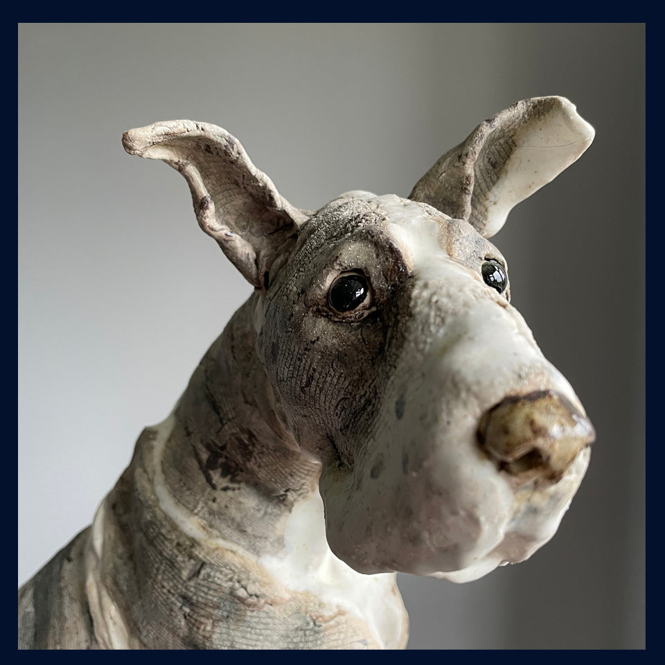 Sitting Great Dane Dog: Stoneware Sculpture by Elaine Peto