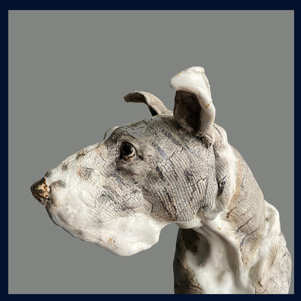 Sitting Great Dane Dog: Stoneware Sculpture by Elaine Peto