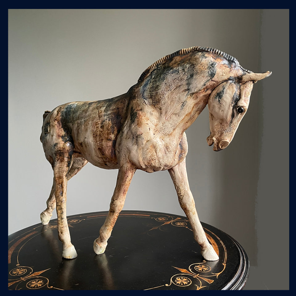 Trotting Horse: Stoneware Sculpture by Elaine Peto