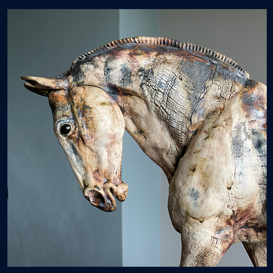 Trotting Horse: Stoneware Sculpture by Elaine Peto