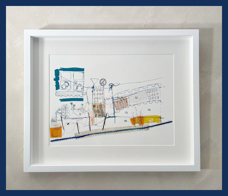 Crimp Cramp Lane, Norfolk.  Collaged drawing by Fran Squires