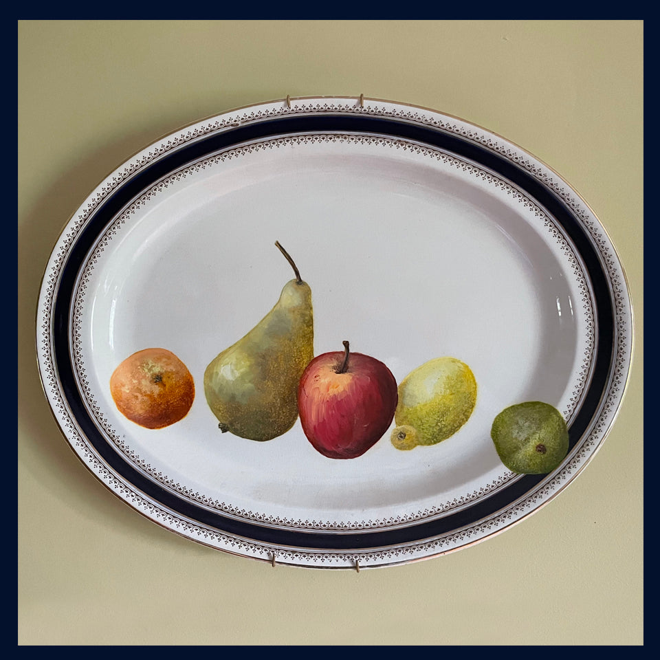 Plated: original fine art oil painting on a vintage plate - 5 fruits