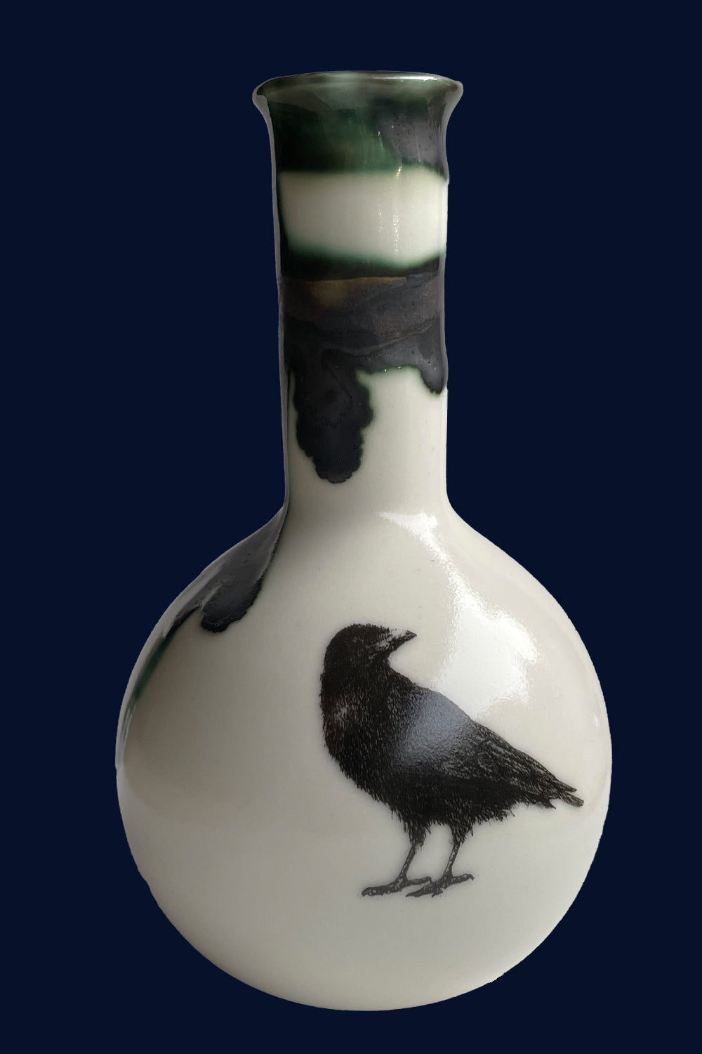 Blackbird Ball Flask Vase Ceramic Sculpture by Jillian Riley