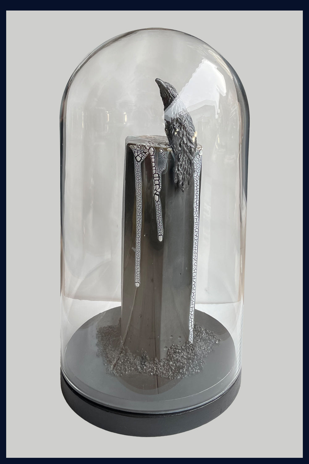 Ceramic Raven & Column Under a Glass Dome 3: Ceramic Sculpture by Jillian Riley