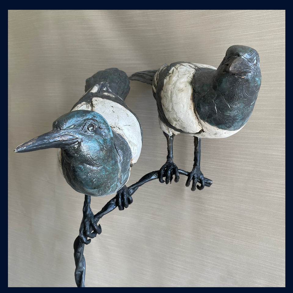 Two for Joy: Magpies Ceramic Sculpture by David Cooke