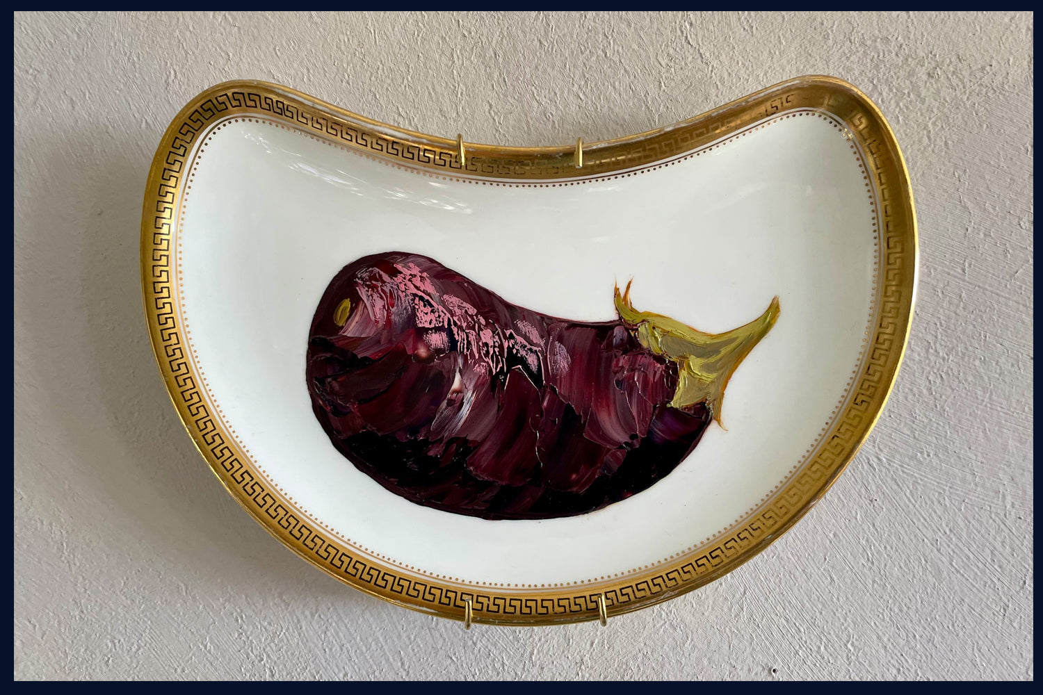 Plated: original fine art oil painting on a vintage side plate - aubergine