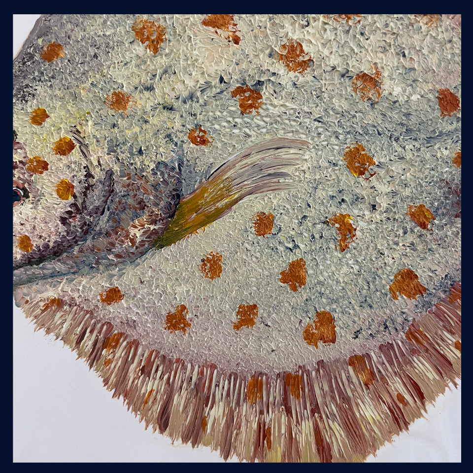 SOLD - Plated: original fine art oil painting on an old platter - Plaice