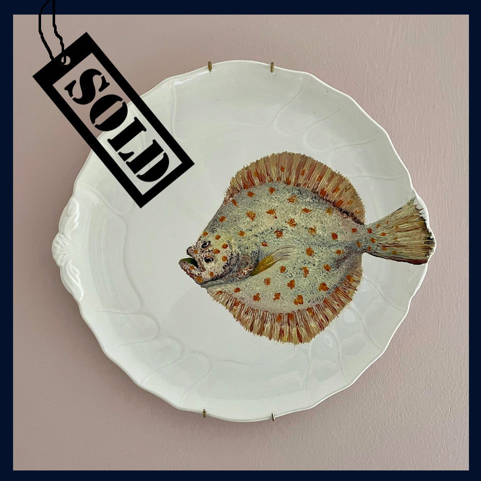 SOLD - Plated: original fine art oil painting on an old platter - Plaice