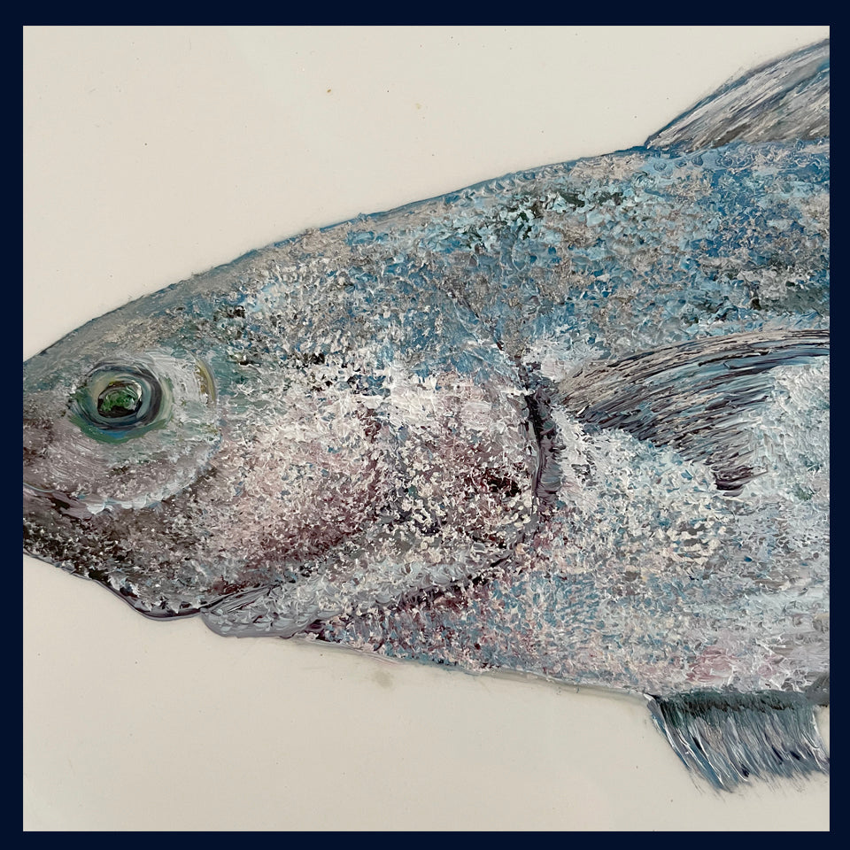 SOLD Plated: original fine art oil painting on a vintage plate - Tuna fish