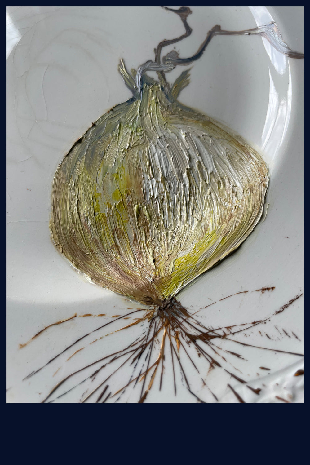 SOLD - Plated: original fine art oil painting on a vintage plate - Onion