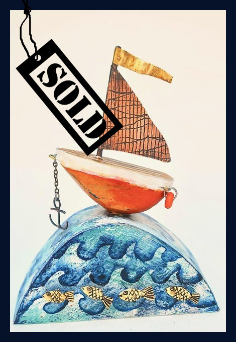 SOLD - Red Sail Boat on a Wave by Frances Noon