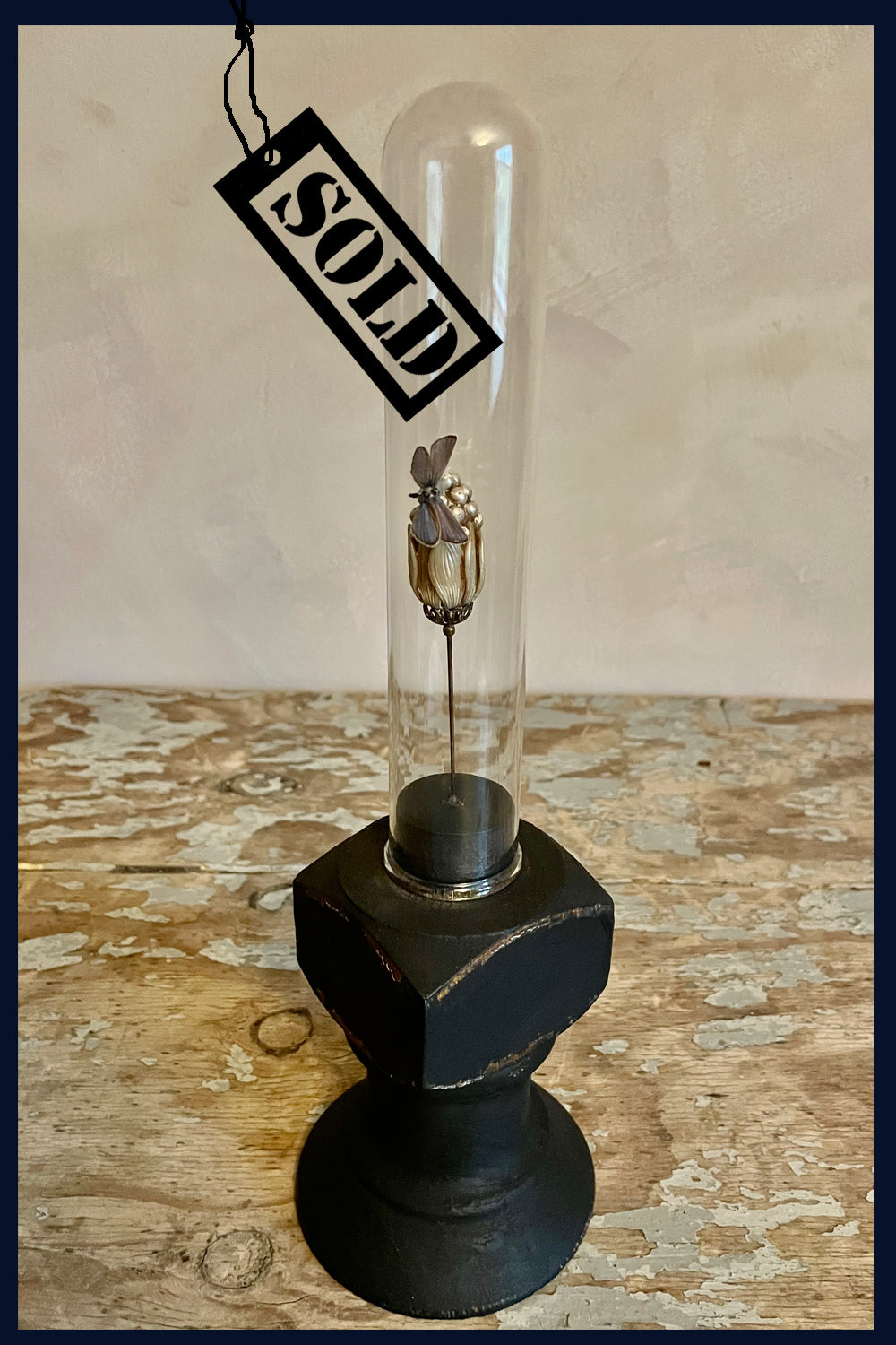 SOLD Enigma Variations Collection: 1920s Hat Pin with a Vintage Butterfly in a Display Dome