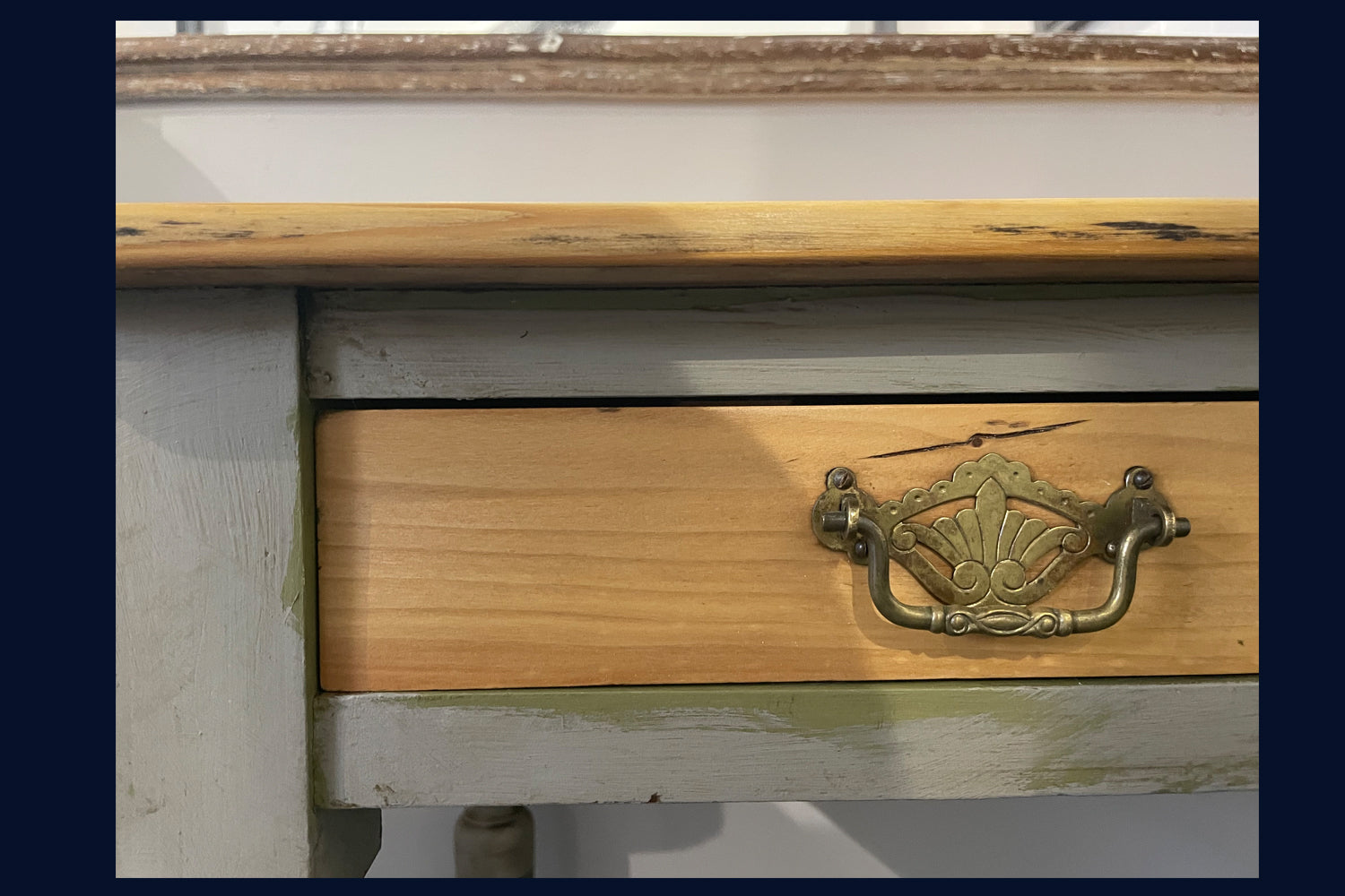 Vintage Painted & Varnished Pine Side Table/Small Desk with Drawer