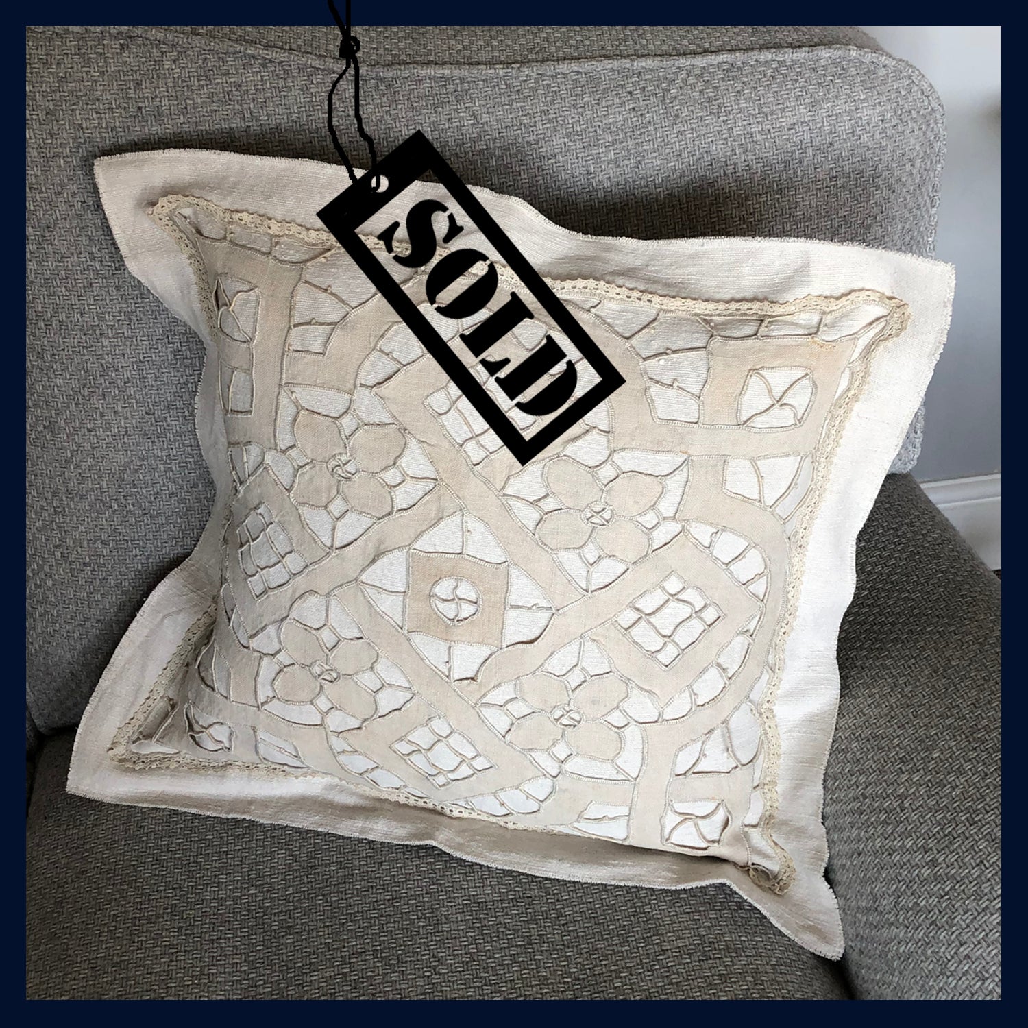 Raw Luxe Collection: Luxury Antique French Richelieu Embroidered Cushion 20"/51cm (2)