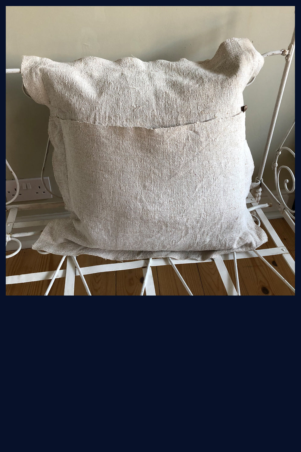 Raw Luxe Collection: Luxury Vintage Velvet & Handwoven Antique French Linen Cushion 20"/51cm (1)