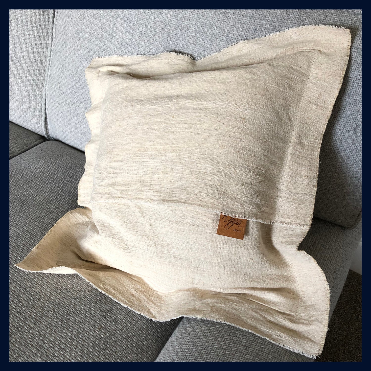 Raw Luxe Collection: Antique Hungarian Grain Sack & Homespun Linen Cushion 16"/41cm (1)