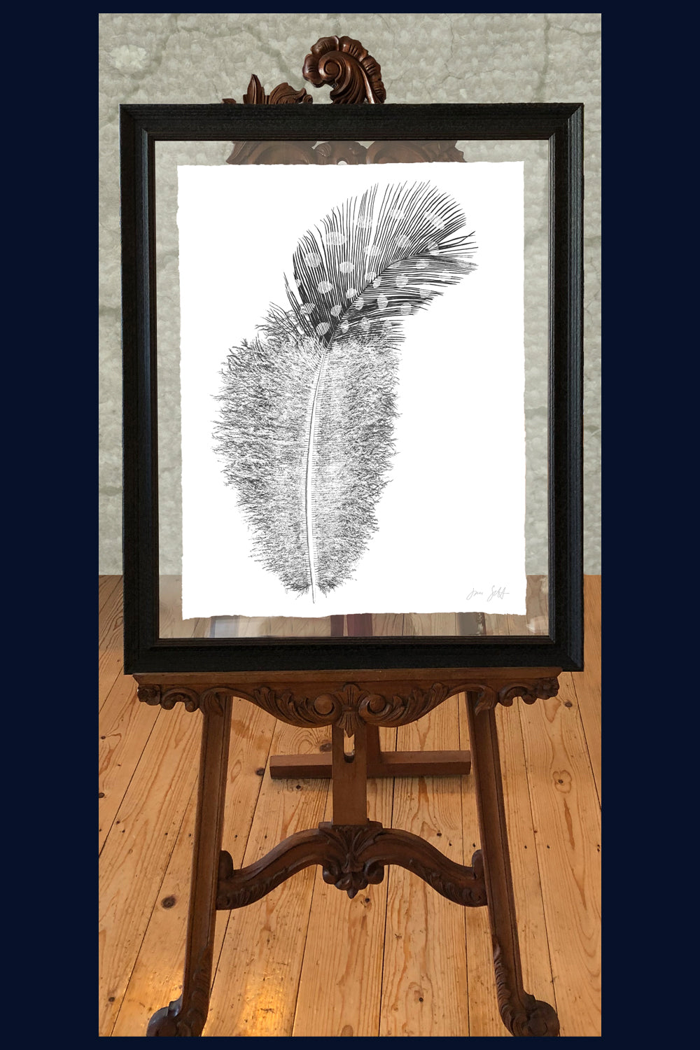 Lost Plume Feather, Norfolk. Pen and Ink artwork by Jac Scott