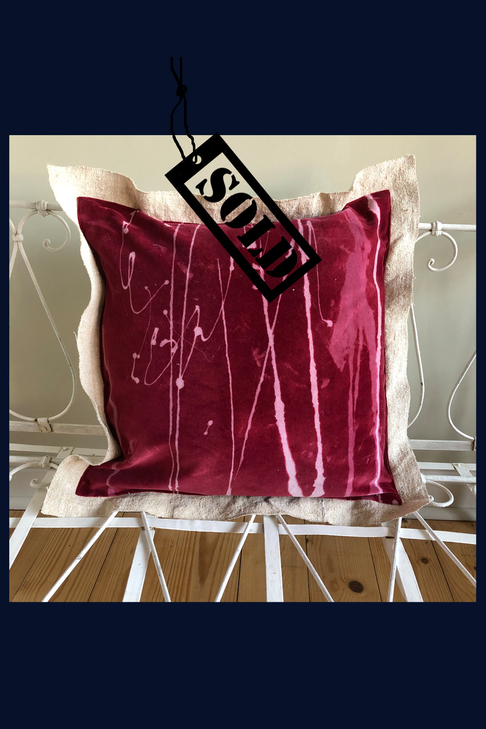 Raw Luxe Collection: Luxury Vintage Velvet & Handwoven Antique French Linen Cushion 20"/51cm (1)