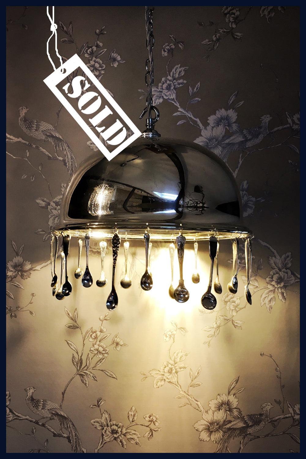 Antique Silver-Plated Food Dome/Cloche Chandelier with Antique Salt & Mustard Spoons - Grace (92)
