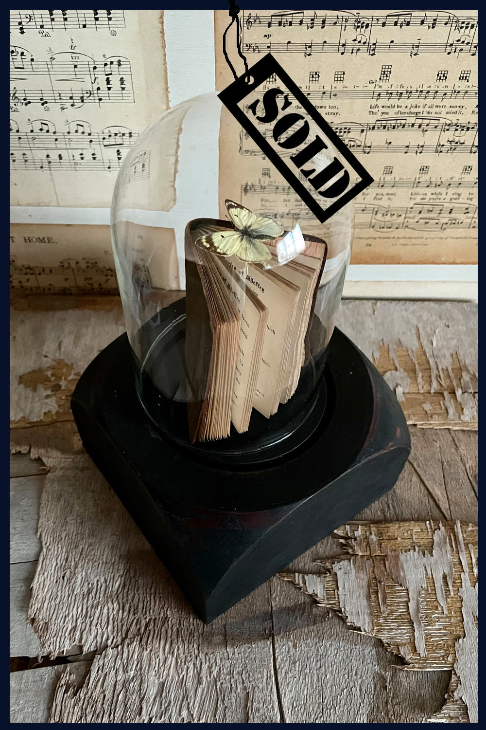 SOLD Enigma Variations Collection: Antique Miniature Book of Shelley's Verses with a Butterfly in a Glass Display Dome