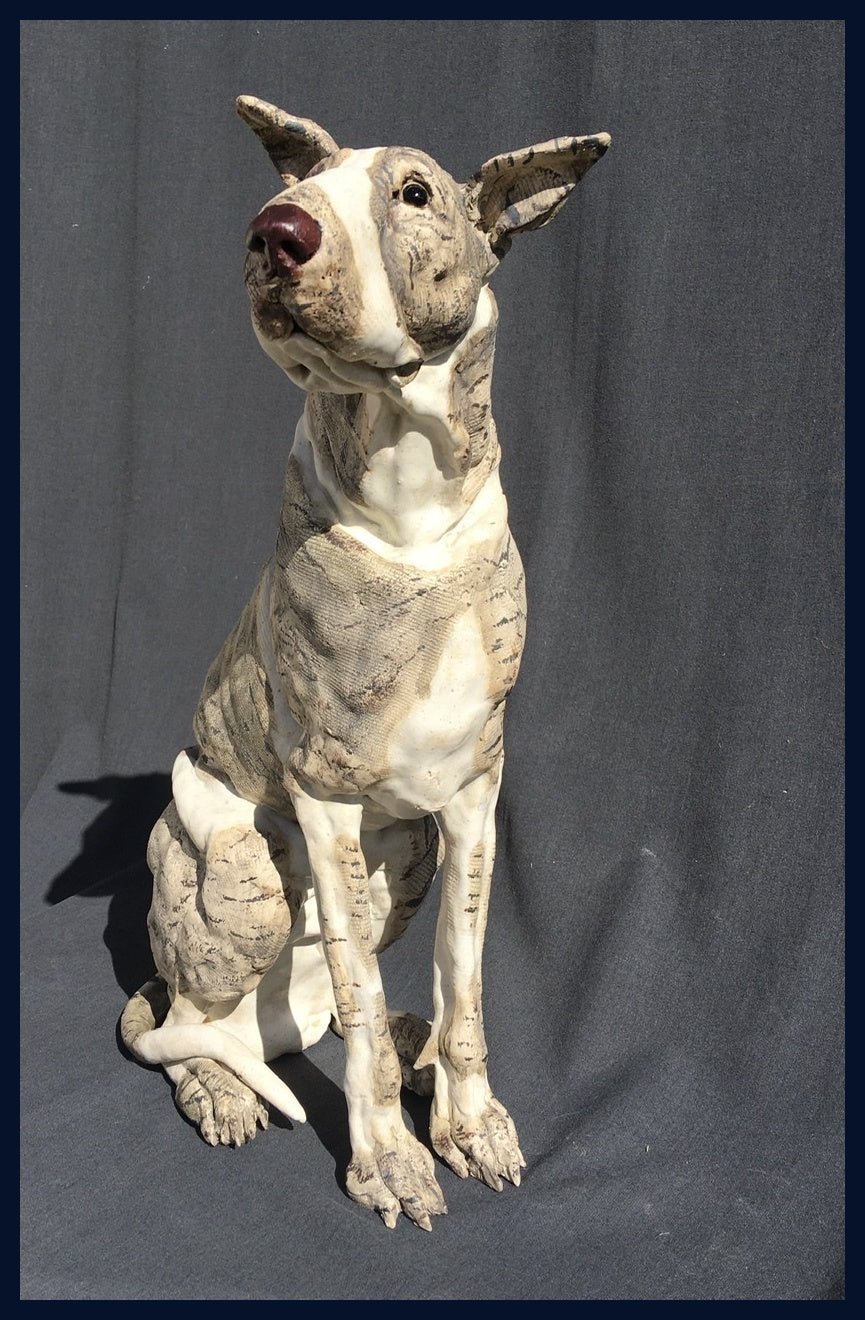 Large Sitting Dog Stoneware Sculpture by Elaine Peto Utopia The