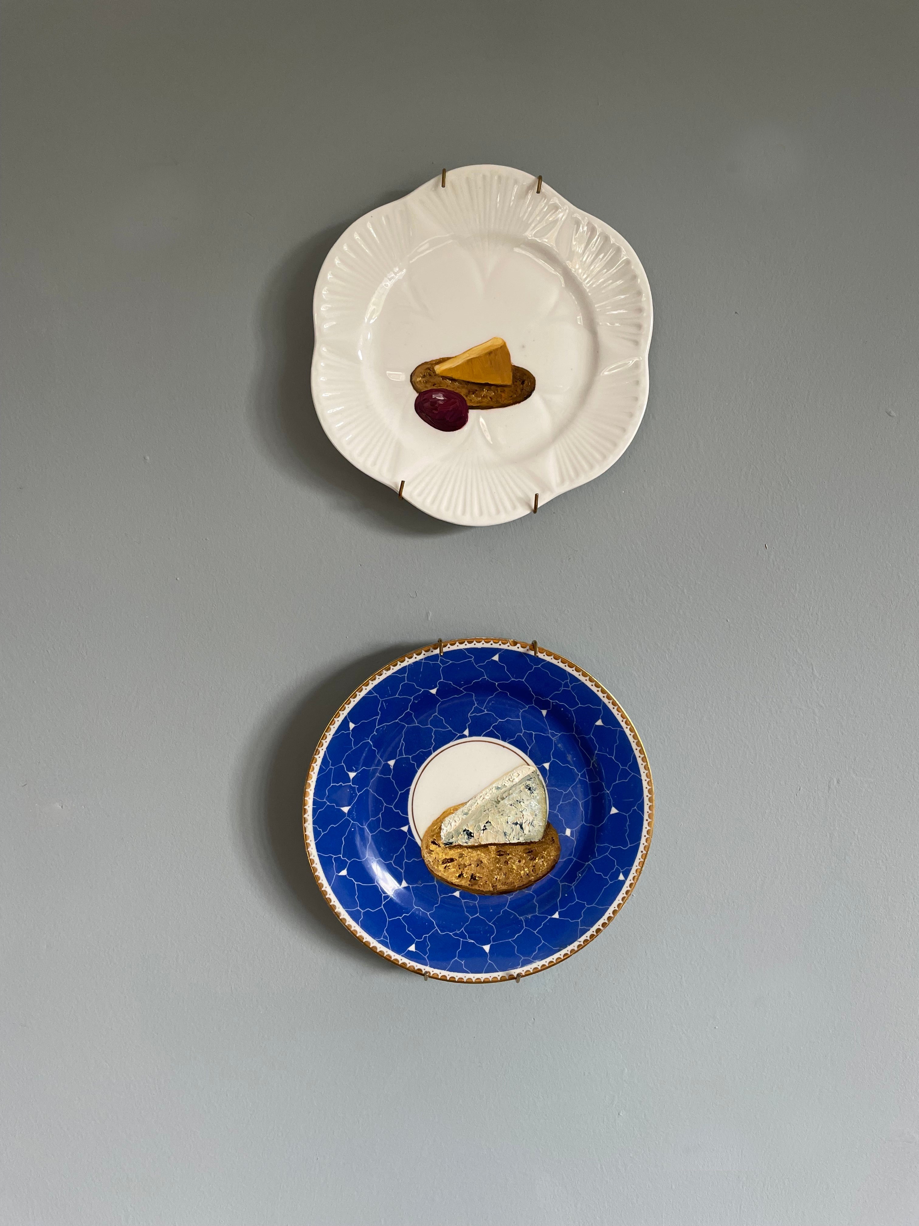 Stilton Cheese On Cracker Original Oil Painting On A.E. Gray Co. China Tea Plate