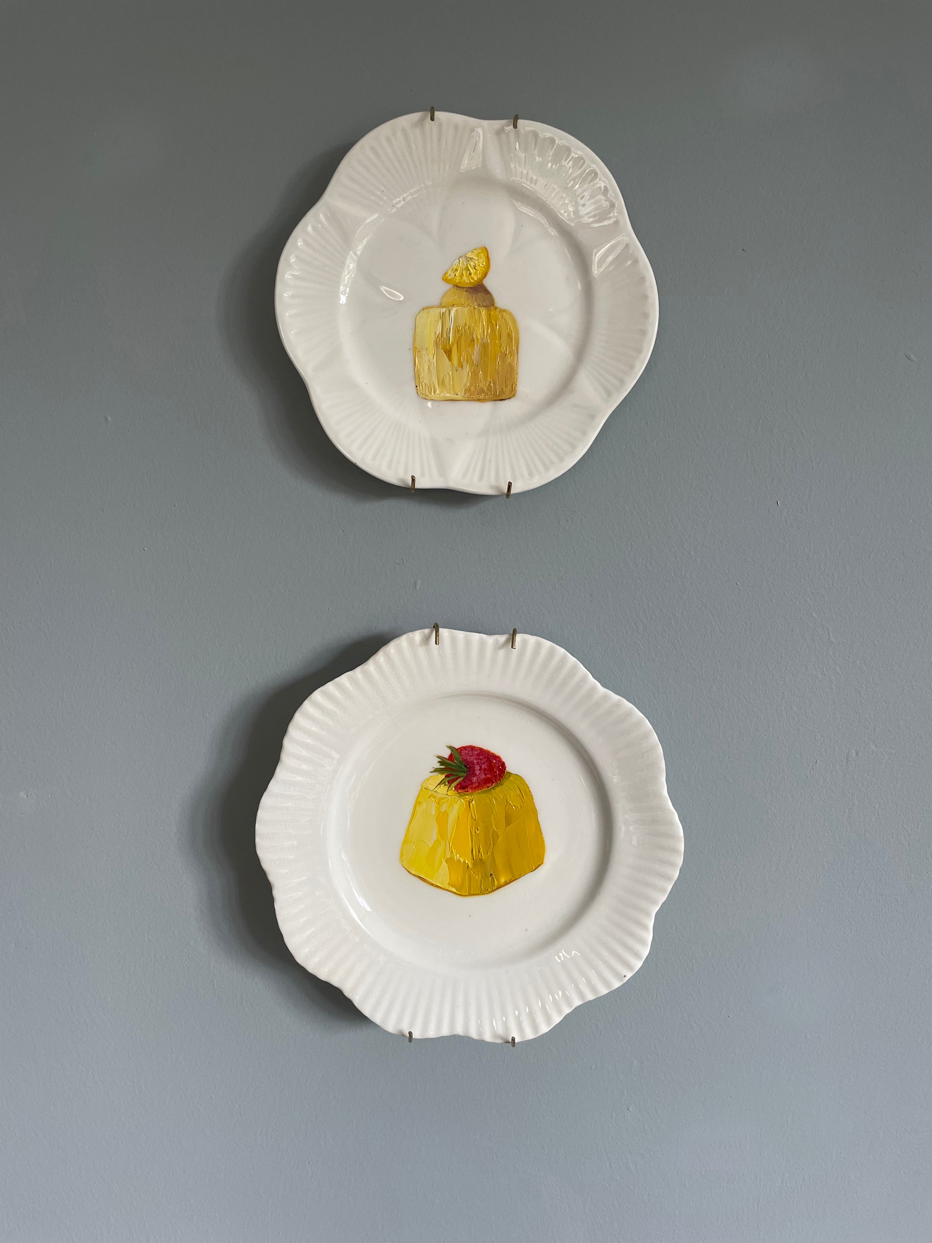 Lemon & Raspberry Fondant Cake Original Oil Painting On Vintage Coalport China Tea Plate