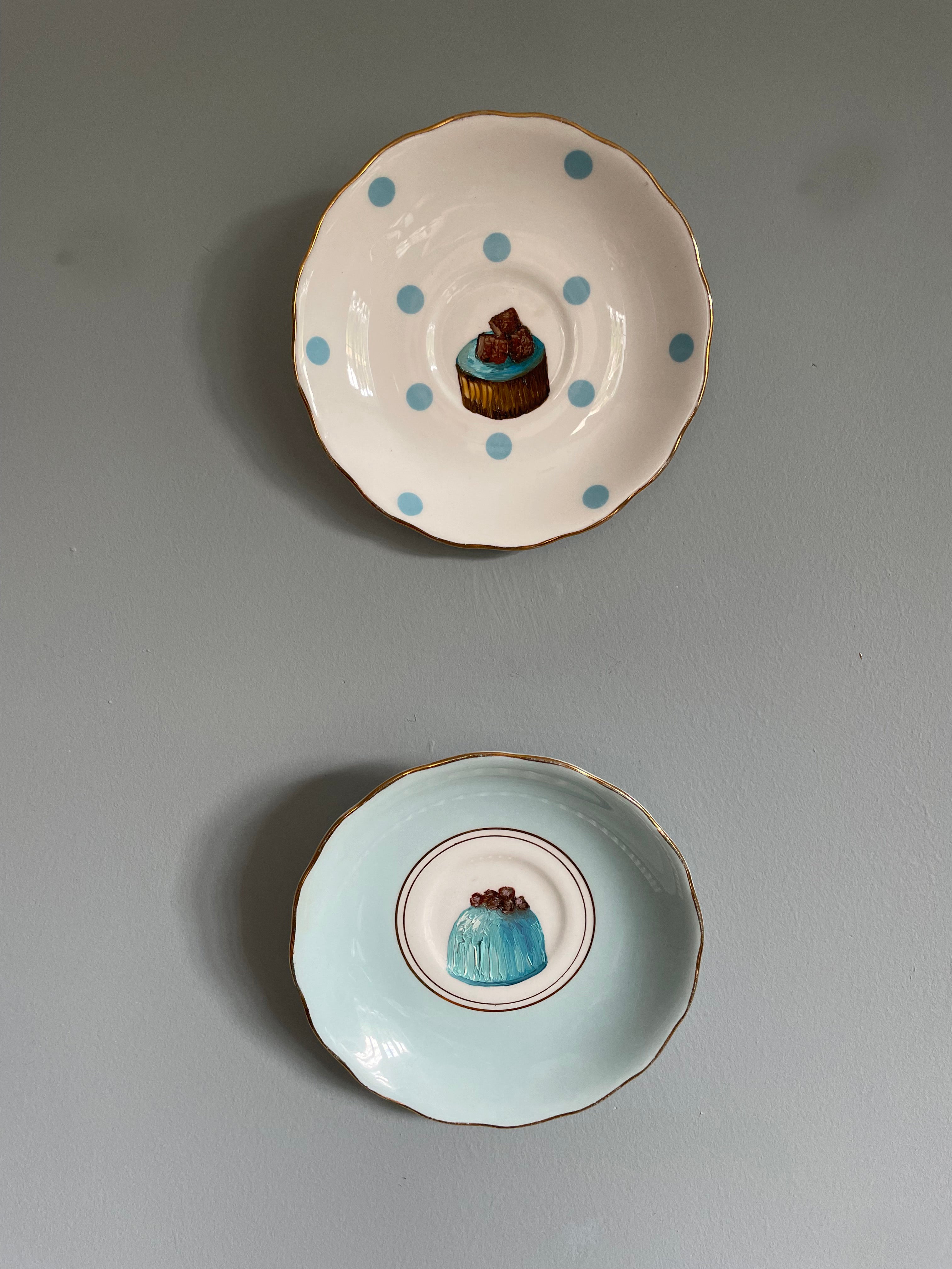 Mint & Hazelnut Chocolate Original Oil Painting On Vintage Royal Vale Saucer