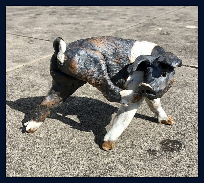 Small Saddleback Pig 5: Stoneware Sculpture by Elaine Peto