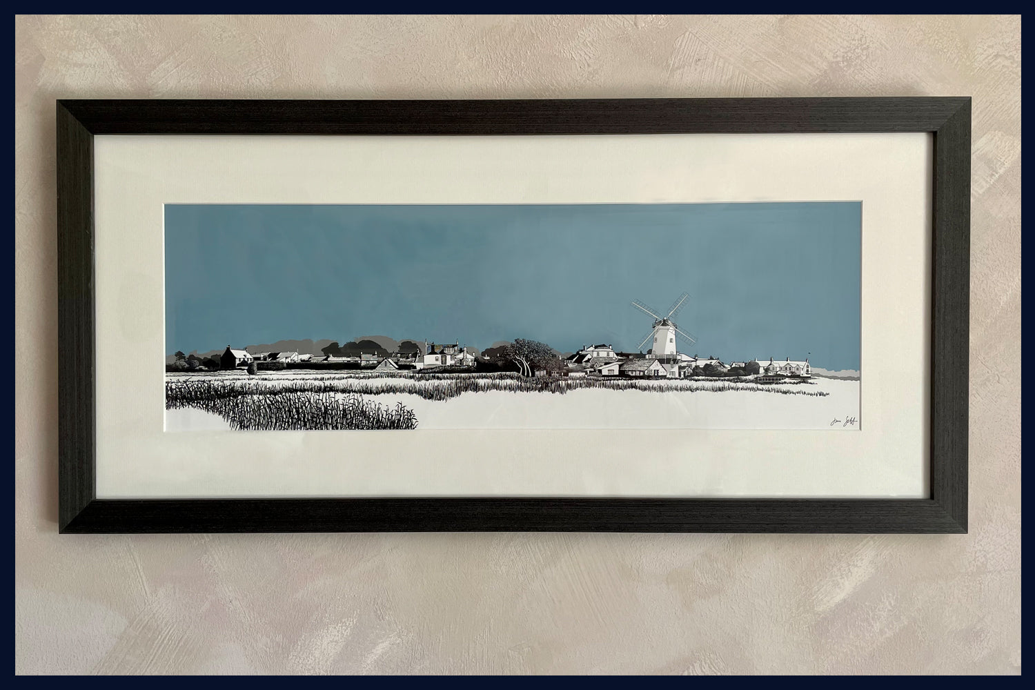 Framed Cley, Norfolk. Landsong Colour Block Collection Fine Art Print - available in 10 colours